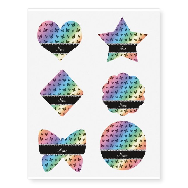 Personalized name rainbow butterfly pattern temporary tattoos (Front)