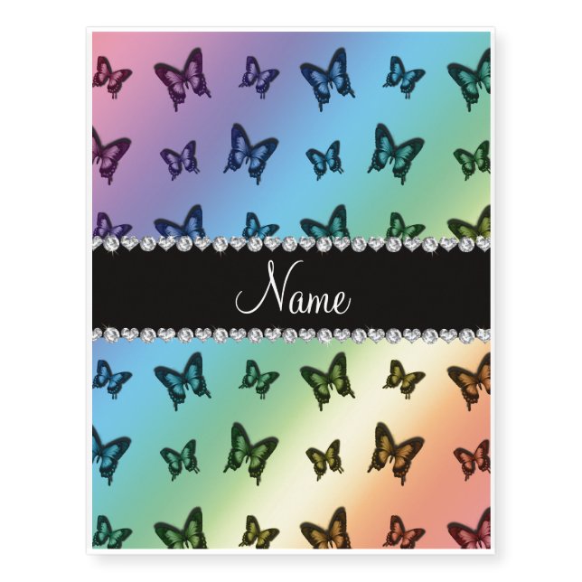 Personalized name rainbow butterfly pattern temporary tattoos (Front)