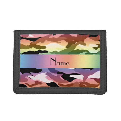 Personalized name rainbow camouflage trifold wallet