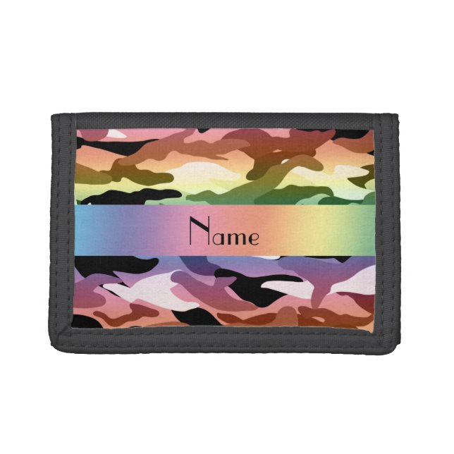 Personalized name rainbow camouflage trifold wallet (Front)