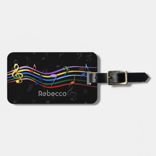 Personalized Name Rainbow Colored Music Notes Luggage Tag