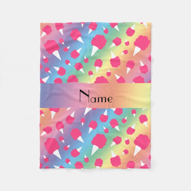 Personalized name rainbow cotton candy fleece blanket (Front)