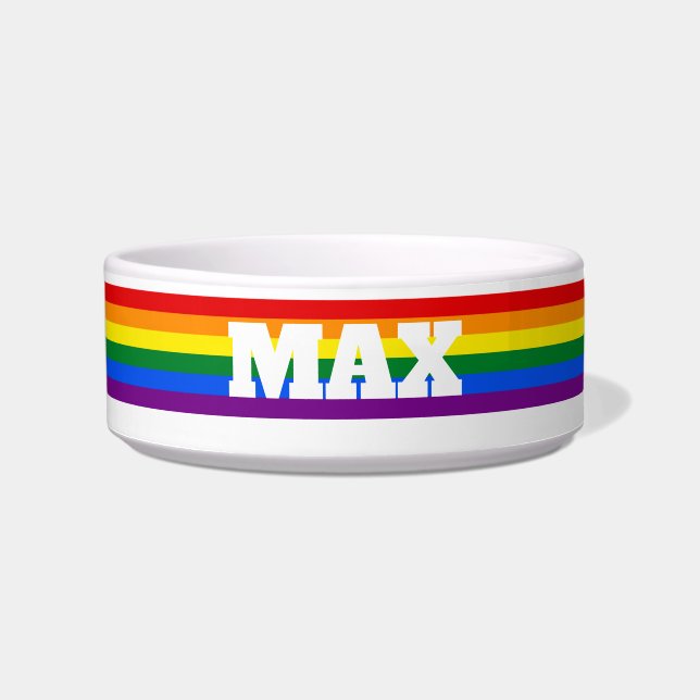 Personalized Name Rainbow Dog Bowl (Front)