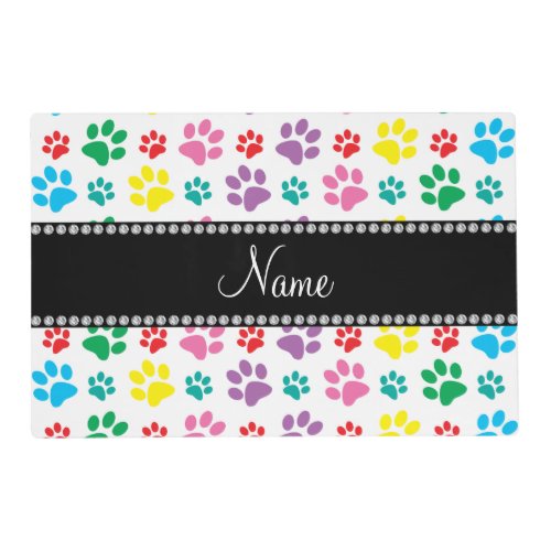 Personalized name rainbow dog paws placemat