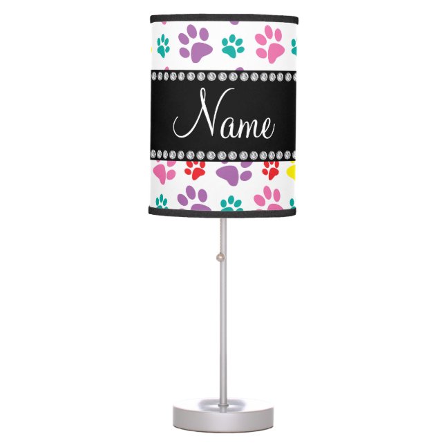 Personalized name rainbow dog paws table lamp (Front)