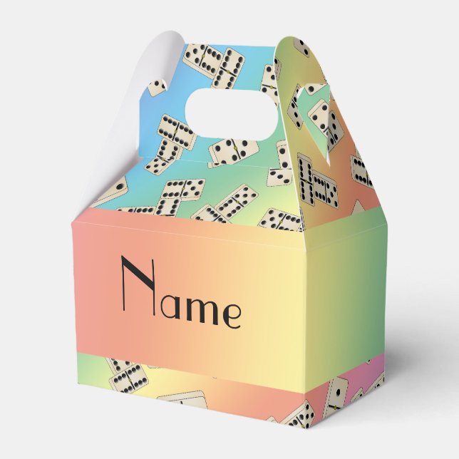 Personalized name rainbow dominos favor boxes (Front Side)
