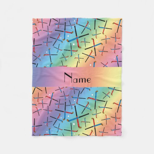 Personalized name rainbow field hockey fleece blanket