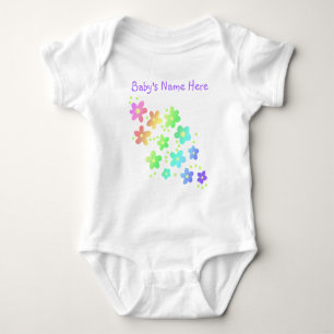 Personalized Name Rainbow Flowers Baby Bodysuit