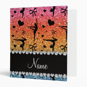 Personalized name rainbow glitter gymnastics 3 ring binder