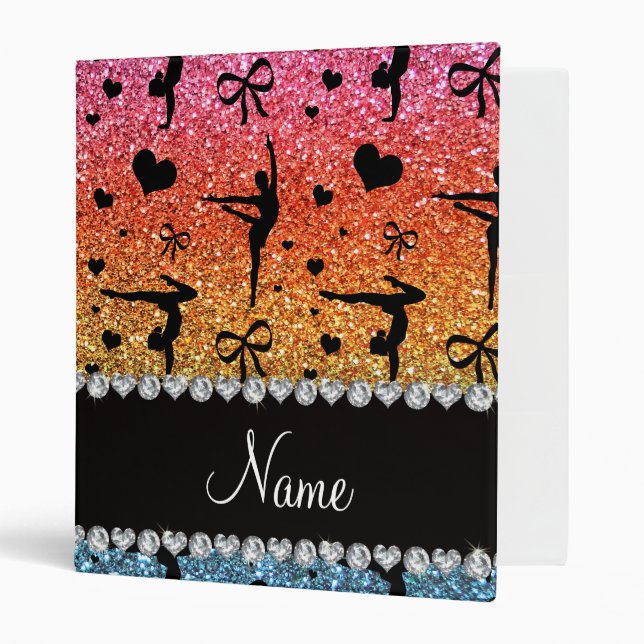 Personalized name rainbow glitter gymnastics 3 ring binder (Front/Inside)