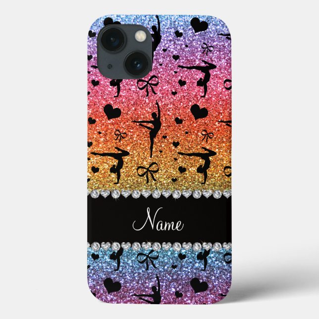 Personalized name rainbow glitter gymnastics Case-Mate iPhone case (Back)