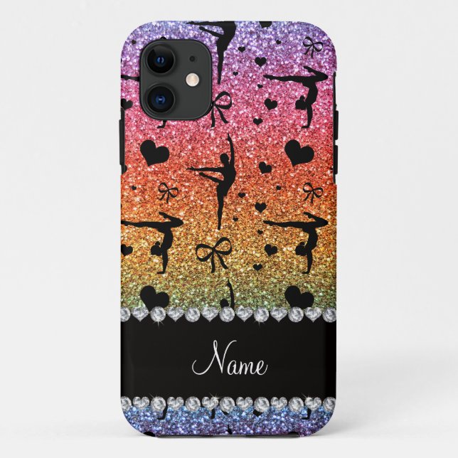 Personalized name rainbow glitter gymnastics Case-Mate iPhone case (Back)