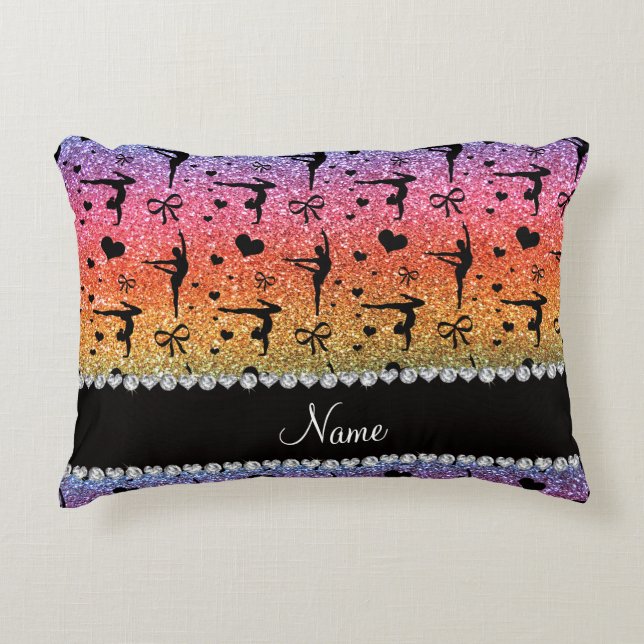 Personalized name rainbow glitter gymnastics decorative pillow (Front)