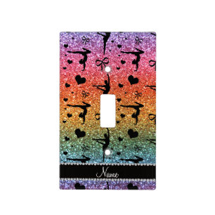 Personalized name rainbow glitter gymnastics light switch cover