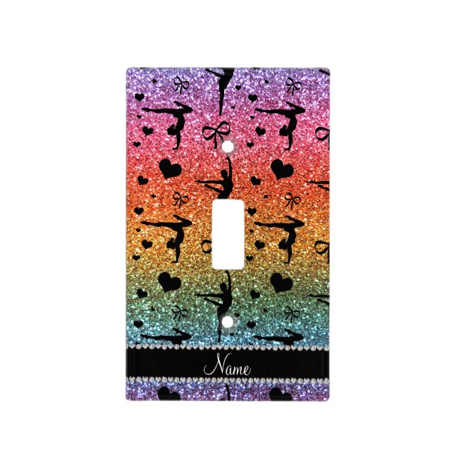 Personalized name rainbow glitter gymnastics light switch cover (Front)