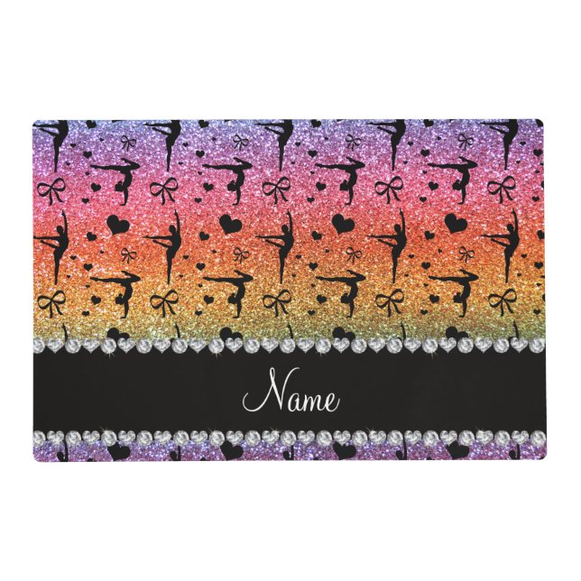 Personalized name rainbow glitter gymnastics placemat (Front)