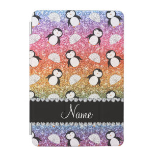 Personalized name rainbow glitter penguins igloos iPad mini cover