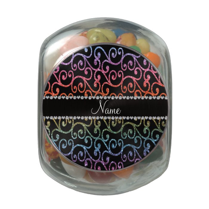 Personalized name rainbow glitter swirls jelly belly candy jars