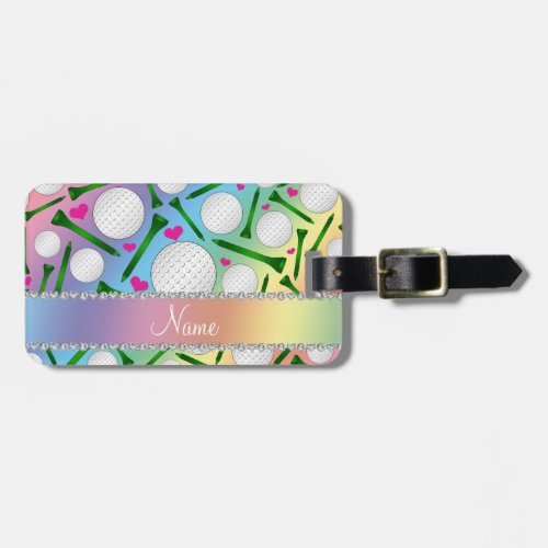 Personalized name rainbow golf balls tees hearts luggage tag