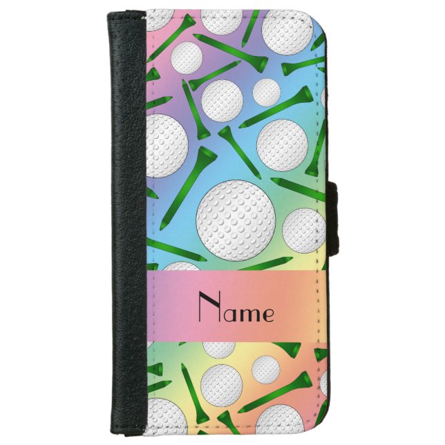 Personalized name rainbow golf balls tees iPhone wallet case (Front)