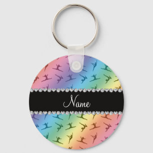 Personalized name rainbow gymnastics pattern keychain