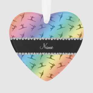 Personalized name rainbow gymnastics pattern ornament