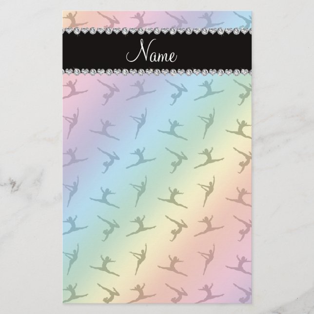Personalized name rainbow gymnastics pattern stationery (Front)