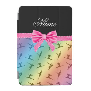 Personalized name rainbow gymnastics pink bow iPad mini cover
