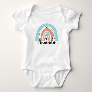 Personalized Name Rainbow Heart Blue Peach Baby Bodysuit