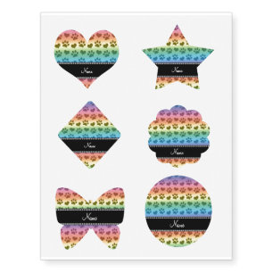 Personalized name rainbow hearts and paw prints temporary tattoos