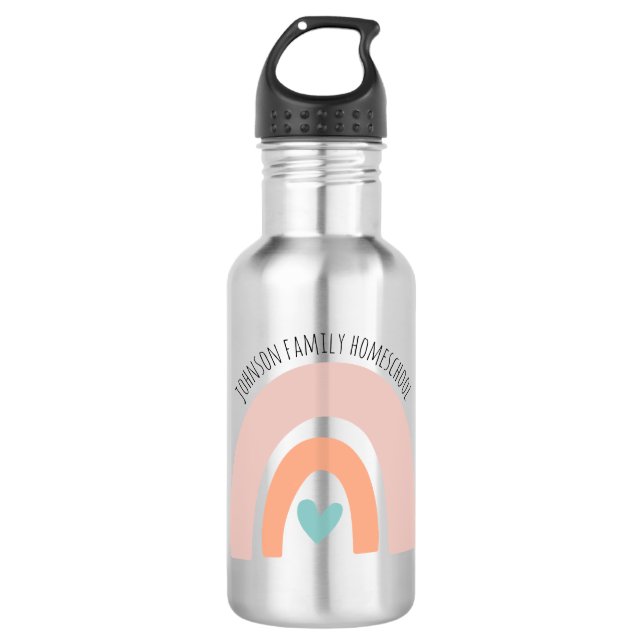 Personalized Name Rainbow Homeschool Stainless Steel Water Bottle (Front)