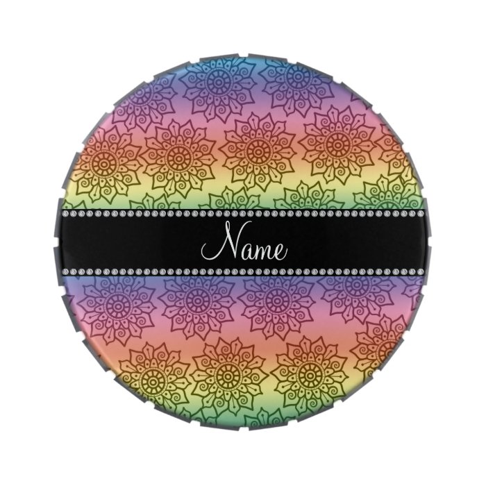 Personalized name rainbow intricate flowers candy tins