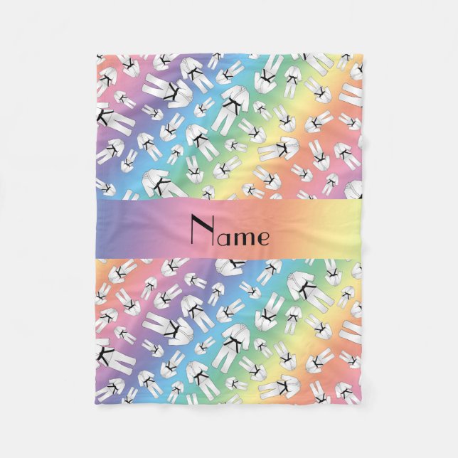 Personalized name rainbow karate pattern fleece blanket (Front)