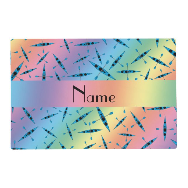Personalized name rainbow kayaks placemat (Front)