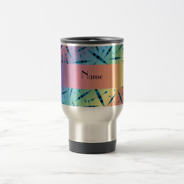 Personalized name rainbow kayaks travel mug (Center)