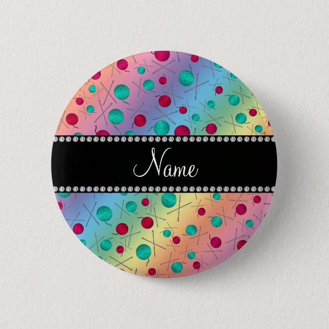Personalized name rainbow knitting pattern button (Front)