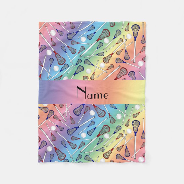 Personalized name rainbow lacrosse pattern fleece blanket (Front)