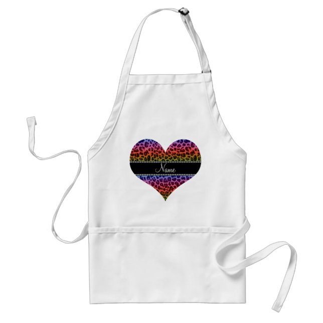 Personalized name rainbow leopard pattern adult apron (Front)