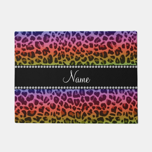 Personalized name rainbow leopard pattern doormat (Front)