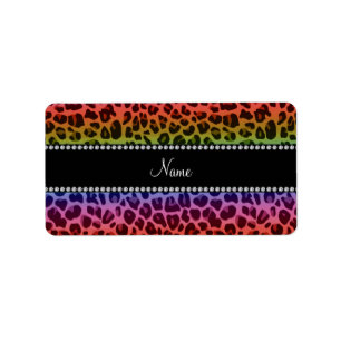 Personalized name rainbow leopard pattern label