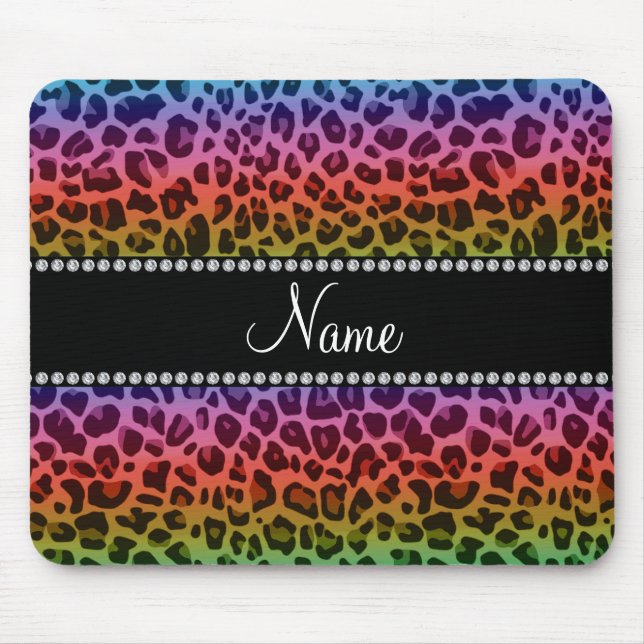 Personalized name rainbow leopard pattern mouse pad (Front)