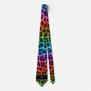 Personalized name rainbow leopard pattern neck tie