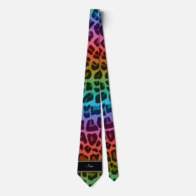 Personalized name rainbow leopard pattern neck tie (Front)