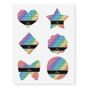 Personalized name rainbow lips and hearts pattern temporary tattoos