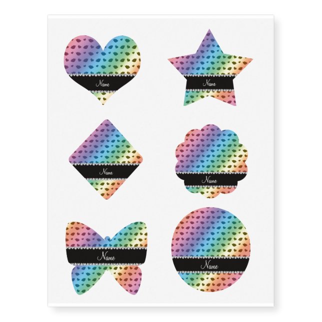 Personalized name rainbow lips and hearts pattern temporary tattoos (Front)