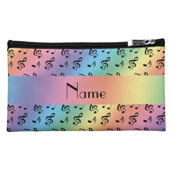 Personalized name rainbow music notes makeup bag