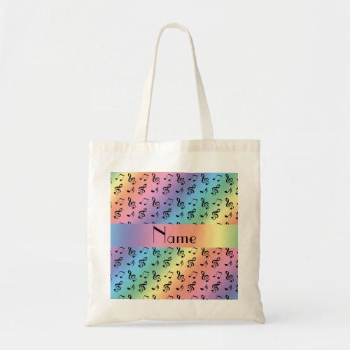 Personalized name rainbow music notes tote bag