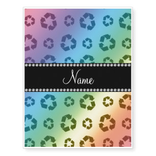Personalized name rainbow recycling pattern temporary tattoos