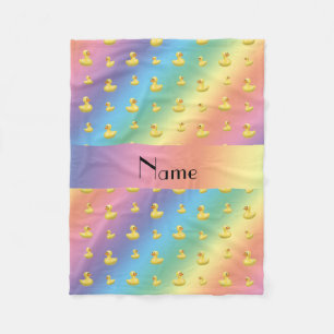 Personalized name rainbow rubber duck pattern fleece blanket