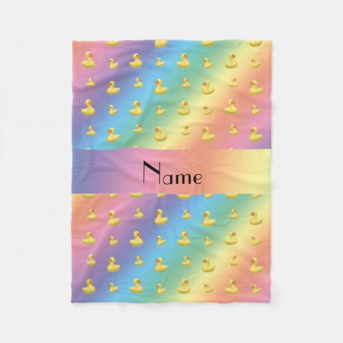 Personalized name rainbow rubber duck pattern fleece blanket